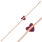 Gümüş Rose Kırmızı Kalp İsimli Bayan Bileklik SL2725 thumbnail 1