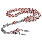 Doğaltaş Metal Püsküllü Çizgili Akik Taşı Tesbih SL2351 - 1