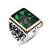 Gümüş Yeşil Zirkon Taşlı Erkek Yüzük  SL3067 thumbnail 2