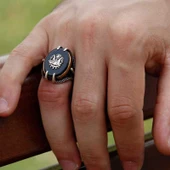 Gümüş Siyah Taşlı Kartal Pençesi Osmanlı Devlet Arması Erkek Yüzük  SL3048 thumbnail 2
