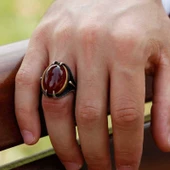 Gümüş Akik Taşlı Kartal Pençesi Erkek Yüzük  SL3061 thumbnail 4