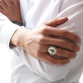 Gümüş Sedef Üzeri Tuğralı Erkek Yüzük  SL2972 thumbnail 5