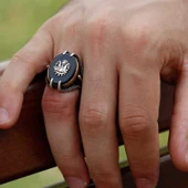Gümüş Siyah Taşlı Kartal Pençesi Osmanlı Devlet Arması Erkek Yüzük  SL3048 thumbnail 4