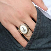 Gümüş Sedef Üzeri Tuğralı Erkek Yüzük  SL2972 thumbnail 3