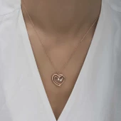 Gümüş Rose Birleşmiş Kalpler Kadın Kolye  SL3009 thumbnail 7