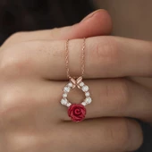 ​​Gümüş Rose Kırmızı Gül Kolye SL3199 - 4