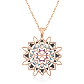 Gümüş Rose Geometrik Desenli Madalyon Kolye  SL3322 - 3