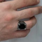 Gümüş Osmanlı Tuğra Armalı Pençe Erkek Yüzük SL3597 - 4