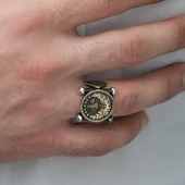 Gümüş Kadem-i Şerif Detaylı Osmanlı Arması Erkek Yüzük SL3613 thumbnail 10