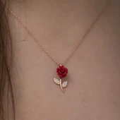 ​Gümüş Rose Kırmızı Gül Kolye  SL3592 thumbnail 3