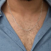 3.5 mm Gümüş Figaro Zincir - 100 mikron SL3344 thumbnail 7