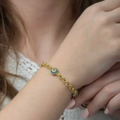 ​Gümüş Gold Sosyete Gözlü Zincir Bileklik SL3526 thumbnail 3