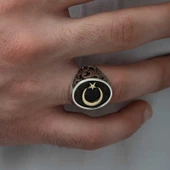 Gümüş Yanları Desenli Ay Yıldız Erkek Yüzük SL3611 thumbnail 4