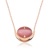 Gümüş Pembe Kedi Gözü Taşlı Hilal Kolye SL3419 thumbnail 1