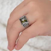 Gümüş Zeytin Yeşili Zirkon Taşlı Çocuk Erkek Yüzük T7337 thumbnail 9