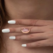 Gümüş Pembe Kedi Gözü Taşlı Hilal Kolye SL3419 thumbnail 2