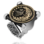 Gümüş Kadem-i Şerif Detaylı Osmanlı Arması Erkek Yüzük SL3613 thumbnail 2