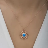 ​Gümüş Rose Mavi Opal Taşlı Güneş Kadın Kolye  SL3409 thumbnail 5