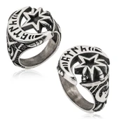 Gümüş Göktürkçe "Türk" Yazılı Ay Yıldız Erkek Yüzük  SL3194 thumbnail 2