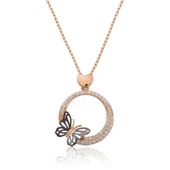 Gümüş Rose Kalpli Kelebek Çemberi Kolye SL3555 - 1