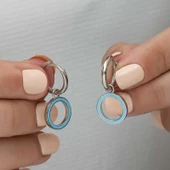 Gümüş Fosforlu Mavi Oval Küpe SL3426 thumbnail 3