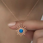 ​Gümüş Rose Mavi Opal Taşlı Güneş Kadın Kolye  SL3409 thumbnail 6