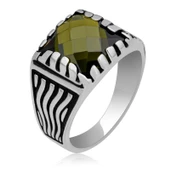 Gümüş Zeytin Yeşili Zirkon Taşlı Çocuk Erkek Yüzük T7337 thumbnail 1
