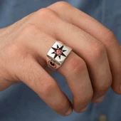 ​Gümüş Tek Taşlı Kutup Yıldızı Motifli Erkek Yüzük  SL3534 thumbnail 2