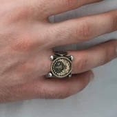 Gümüş Kadem-i Şerif Detaylı Osmanlı Arması Erkek Yüzük SL3613 thumbnail 4