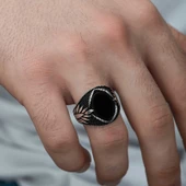 Gümüş Oniks Taşlı İşlemeli Erkek Yüzük SL3599 thumbnail 4