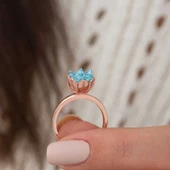 ​Gümüş Rose Mavi Lotus Çiçeği Yüzük SL3490 - 5