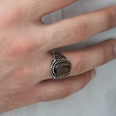 Gümüş Kaplan Gözü Taşlı Örgü Desenli Erkek Yüzük SL3601 thumbnail 3