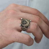 Gümüş Kadem-i Şerif Detaylı Osmanlı Arması Erkek Yüzük SL3613 thumbnail 6