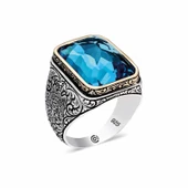 ​Gümüş Turkuaz Taşlı Kare Erkek Yüzük  SL3887 thumbnail 2