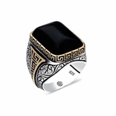 Gümüş Oniks Siyah Taşlı Kare Erkek Yüzük SL3927 thumbnail 2