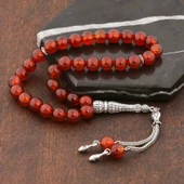 ​Doğaltaş Metal Püsküllü Bordo Akik Taşlı Tesbih SL3967 - 2