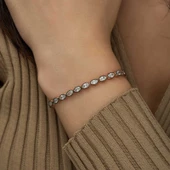 Gümüş Rose Oval Kesim Elmas Montür Asansör Bileklik SL3817 thumbnail 8