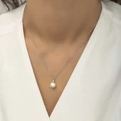 Gümüş Yuvarlak İnci Bayan Kolye SL4101 thumbnail 1