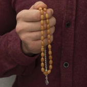 Gümüş Püskül Arpa Sıkma Kehribar Tesbih SL3790 thumbnail 3