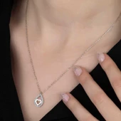 Swarovski Taşlı Gümüş Damla Kalp Bayan Kolye SL4114 - 2