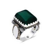 Gümüş Zirkon Yeşil Taşlı Kare Erkek Yüzük  SL3926 thumbnail 2