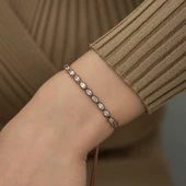 Gümüş Rose Oval Kesim Elmas Montür Asansör Bileklik SL3817 thumbnail 3