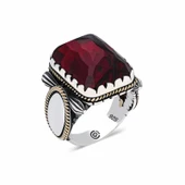 ​Gümüş Bordo Zirkon Taşlı Kare Erkek Yüzük SL3903 thumbnail 2