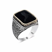 Gümüş Zirkon Siyah Taşlı Kare Erkek Yüzük  SL3923 thumbnail 2