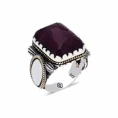 ​Gümüş Bordo Taşlı Köşeli Erkek Yüzük  SL3876 thumbnail 1