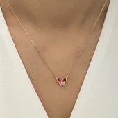 Gümüş Rose Minimal Kelebek Bayan Kolye SL4102 thumbnail 3