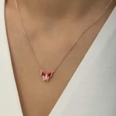 Gümüş Rose Minimal Kelebek Bayan Kolye SL4102 thumbnail 4