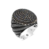 Gümüş Siyah Zirkon Taşlı Oval Erkek Yüzük  SL4558 thumbnail 1