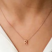 Gümüş Rose 3 Boyutlu R Harf Bayan Kolye SL4251 - 2