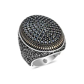 Gümüş Siyah Zirkon Taşlı Oval Erkek Yüzük  SL4560 thumbnail 2